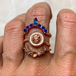 3 Boho Style Golden Rings with Crystals